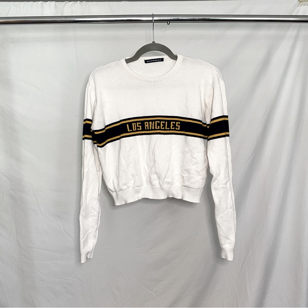 Brandy Melville Women’s One Size White Los Angeles Knit Collegiate Crop Sweater